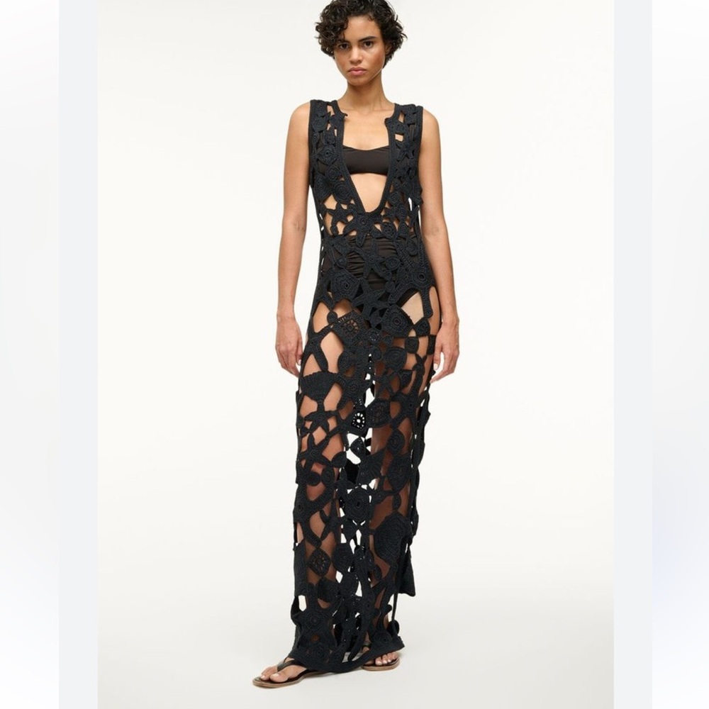 STAUD Black Pellegrino Crochet Runway Dress - size Small